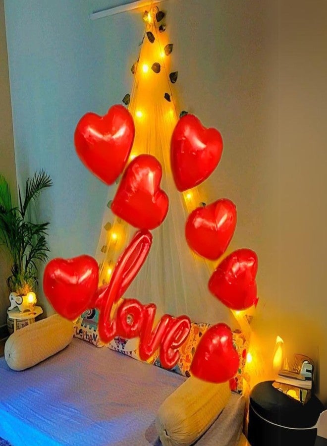 Hemito 14 Pc Happy Anniversary Decoration Items Kit - Red Love Back Drop Net Curtain for Decoration Led Light with Red Foil Heart| Tent Romantic Party Decoration Set| Anniversary Decoration for Couple - Image 1